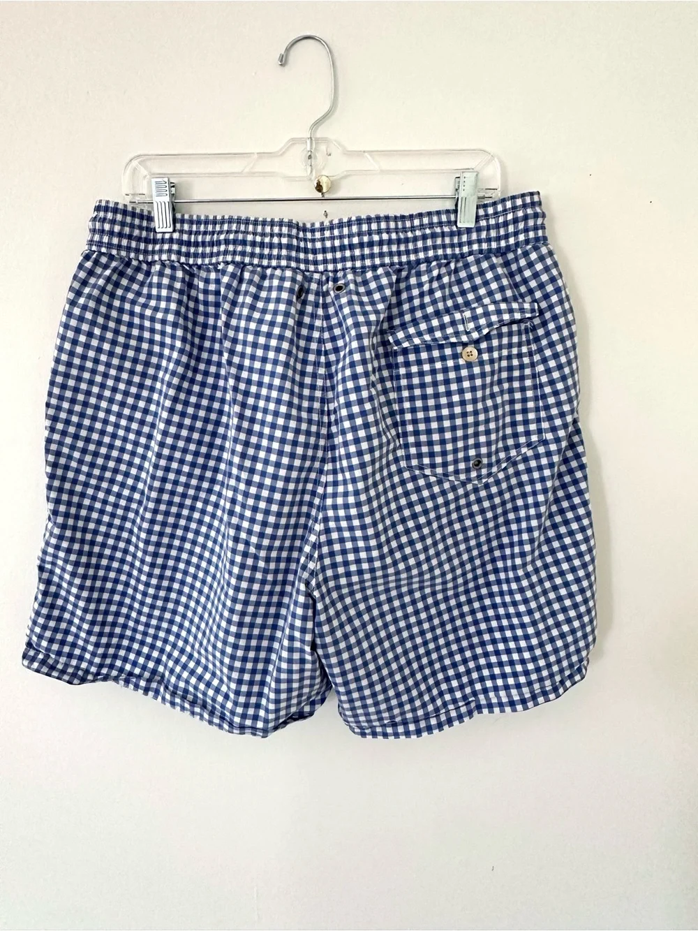Polo Ralph Lauren Blue & White Check Gingham 6” Traveler Classic Swim Trunks